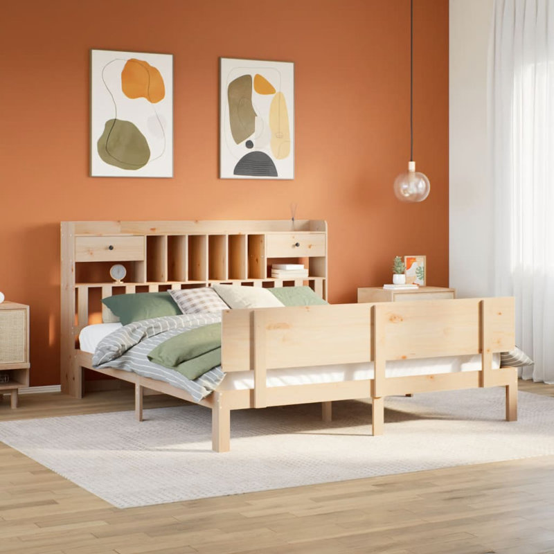 Remerton Solid Wood Bed, Brown / White / Pink, 90 cm W x 190 cm L