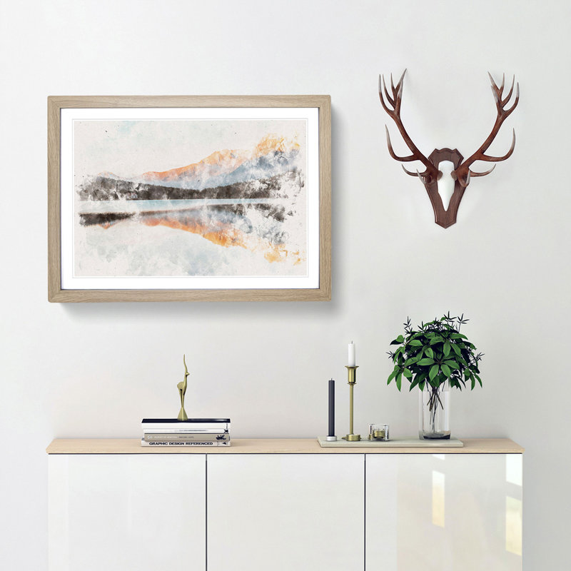 Mountain Reflection in Italy - Picture Frame Graphic Art Print, 24cm H x 33cm W x 2cm D, Oak Framed