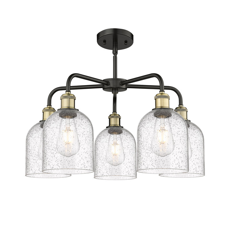 Odaniel 5 - Light Steel Dimmable Bell Chandelier, Black Antique Brass, Seedy