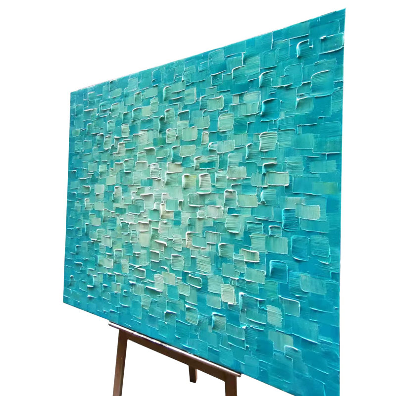 «Abstract Water Reflection», peinture sur toile tendue, L 48 po x H 24 po, Bleu