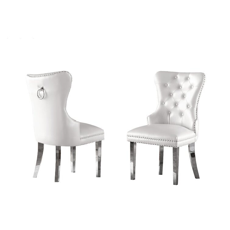 Amity Upholstered King Louis Back Side Chair (Set of 2) Willa Arlo Interiors Frame Color: Silver, Upholstery Color: White