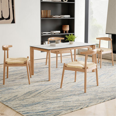 Weave Dining Chairs Set Of 2, Mid-Century Modern Kitchen Chair With Solid Oak Frame & Handwoven Seat For Living Dining Room