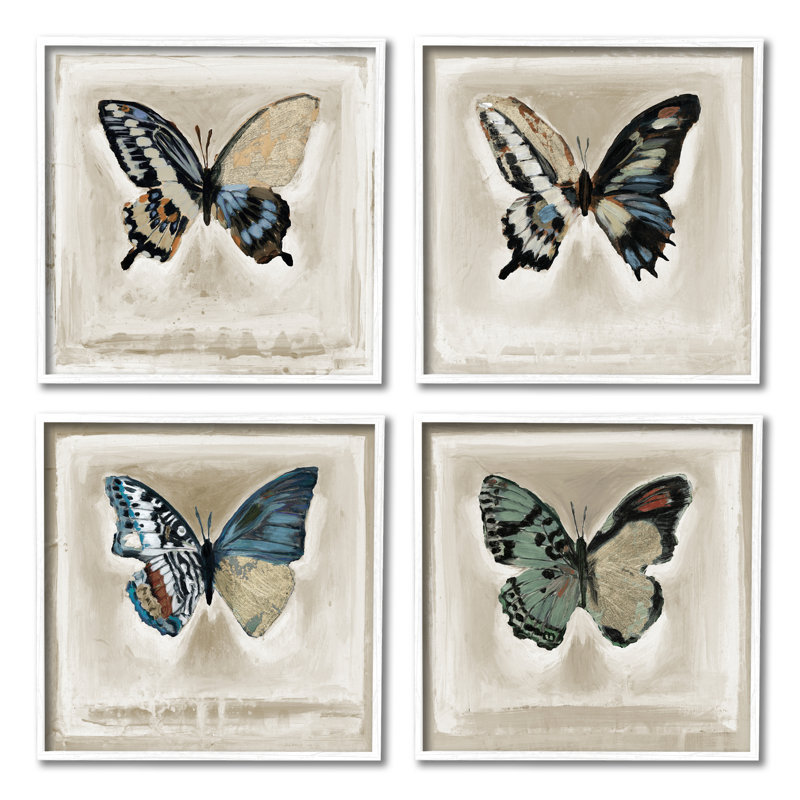 «Asymmetric Butterfly Wing Patterns» par Stacy D''aguiar, ensemble de 4 peintures sur bois, H 34 po x l 34 po x P 1,5 po