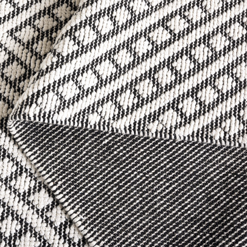 Brashear Hand Loomed Wool/Cotton Rug in Ivory/Black, Rectangle 5' x 8'