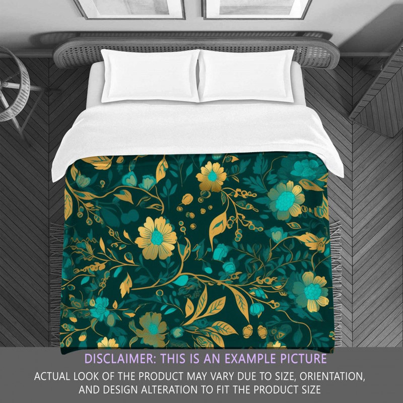 Machine Printed Comforter, Gold/Green/Teal Floral, King Comforter