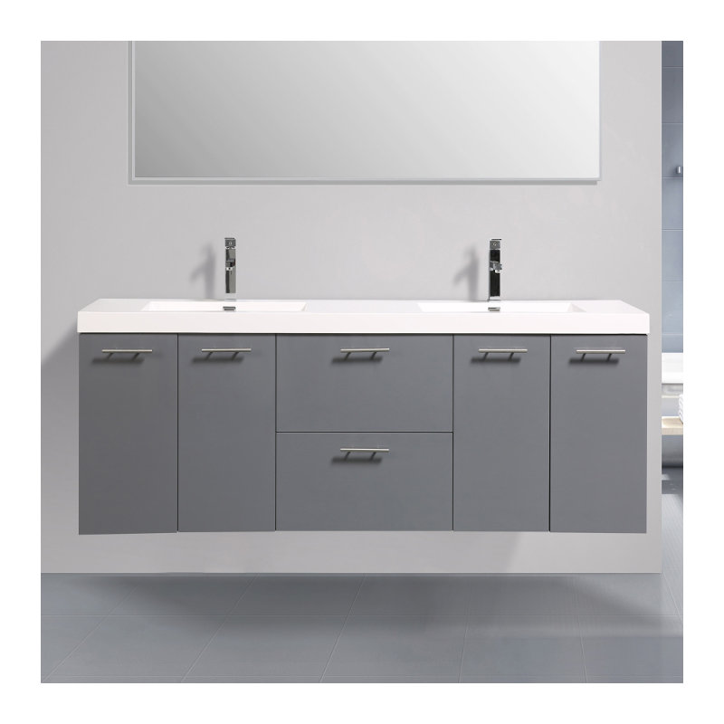 Leffler 84" Wall-Mounted Double Bathroom Vanity Set, Gray