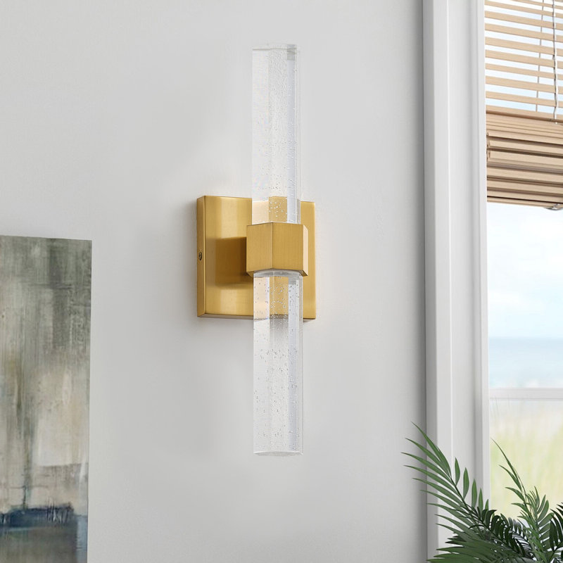 1-Light LED Wall Sconce, Brass Gold Metal and Crystal, Dimmable 6000K ETL-Certified Fixture**