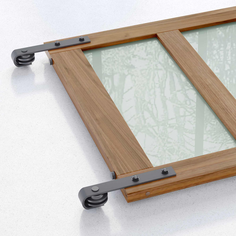 Porte de grange en bois manufacturé en verre brun avec trousse de quincaillerie d'installation, 28 po x 84 po