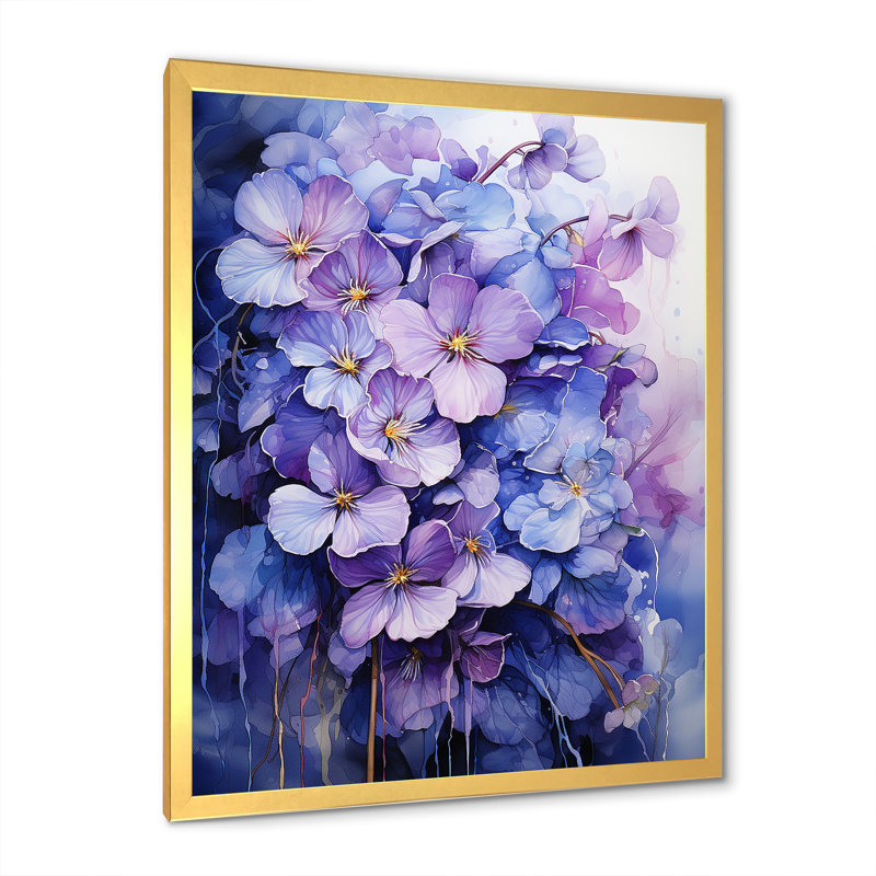 Lavande, fleurs mystérieuses I, Cadre doré simple, H 32 po x l 24 po x P 1 po