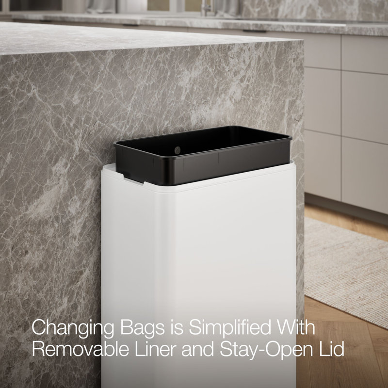 13-Gallon Touchless Stainless Steel Trash Can, Stainless Steel/White