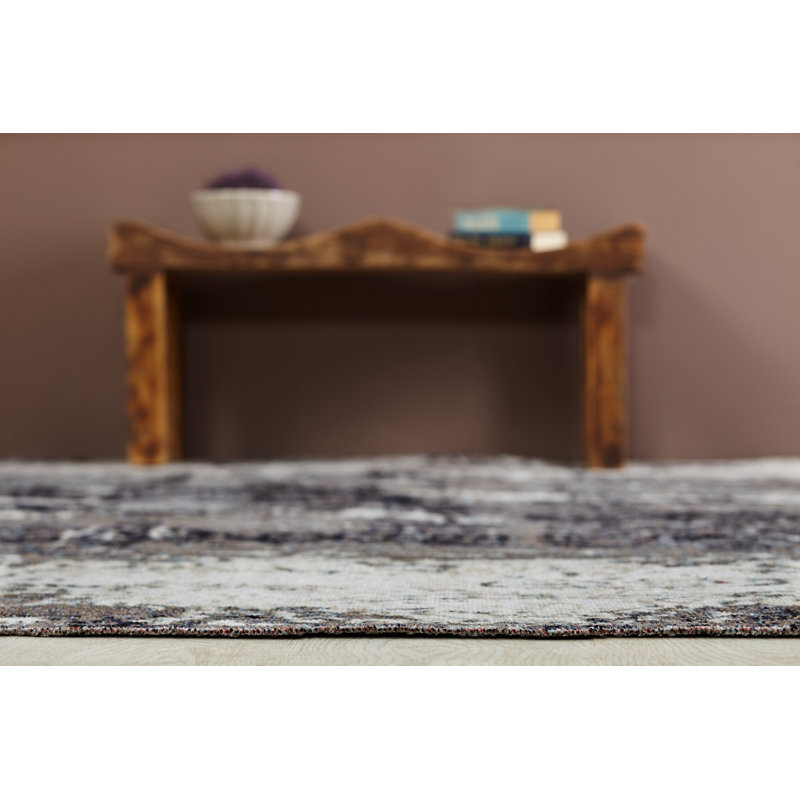 Earth Area Rug in Navy Blue/Charcoal/Ivory, Runner 2'8" x 10'