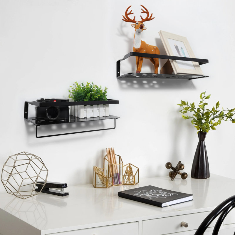2 Piece Iron Floating Shelf, Black