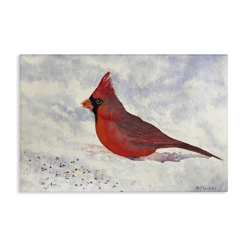Cardinal rouge en toile de neige, design par Stephanie Fielden, H 24 po x l 36 po