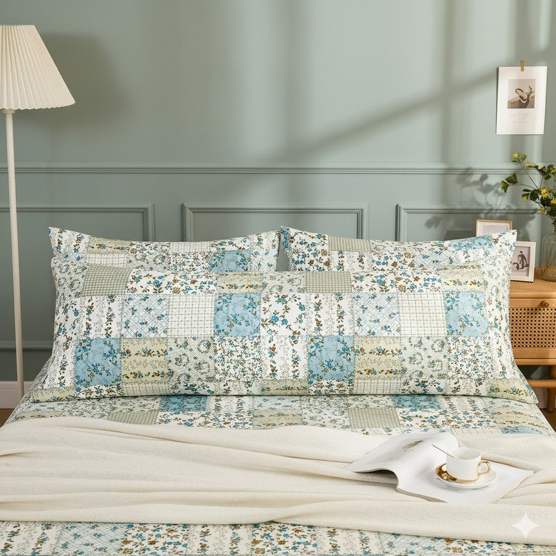 Body Pillowcase 100% Cotton Pillow Case, 1-Piece Light Green Floral Pillow Cover, Soft Breathable Natural Pillow Case with Envelope Closure (Body, 20"x54")