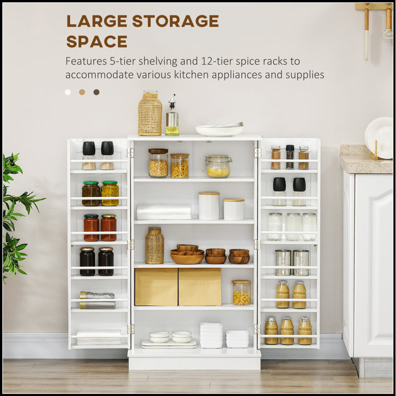 Spacieux garde-manger avec 5 niveaux et 12 étagères à épices, parfait pour organiser et maximiser l'espace