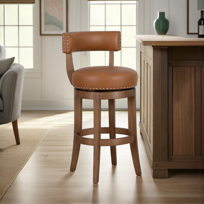 Gautreaux Farmhouse Swivel Rubberwood Counter Or Bar Height Barstool With Faux Leather Seat by One Allium Way