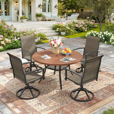 4-Person Outdoor Round Patio Dining Set With Swivel Chairs