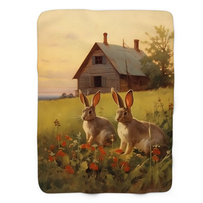 Rustic Rabbit Couple - Jeté Sherpa Blan Premium 1 pièce