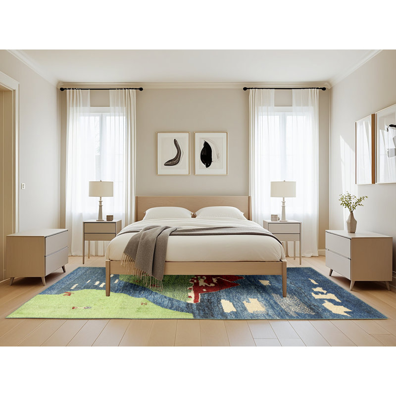 Tapis de zone vert/rouge contemporain Guillotte, Rectangle 5 pi x 8 pi