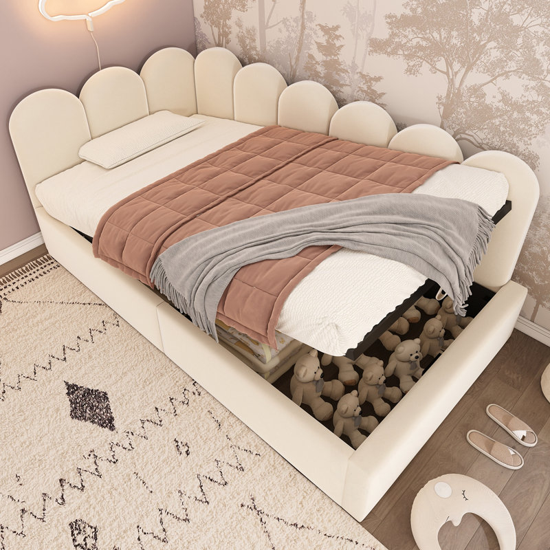 Lit de jour rembourré avec rangement hydraulique, Beige