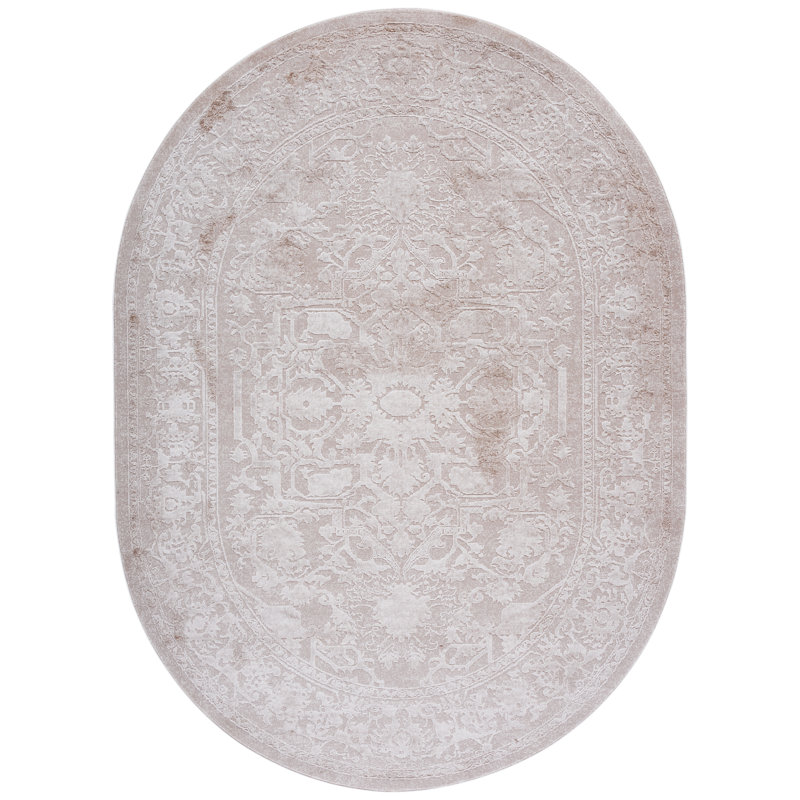 Calidia Oriental Cream/Ivory Area Rug, Oval 6' x 8'