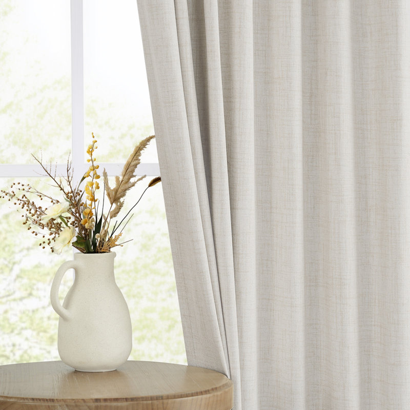 Cadnite 50" W Thermal 100% Blackout Linen Textured Curtain Panels, 50" W x 102" L, Beige