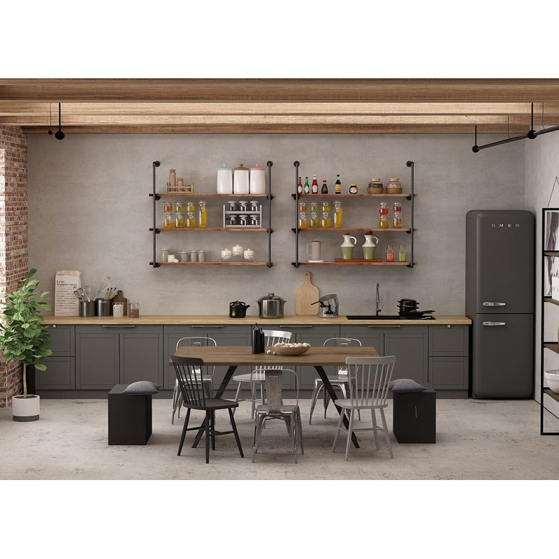 Industrial Wall-Mounted Pipe Shelving. Rustic Metal Floating Shelves. Steampunk Real Wood Bookcases. DIY Hanging Shelves. Farmhouse Storage .
