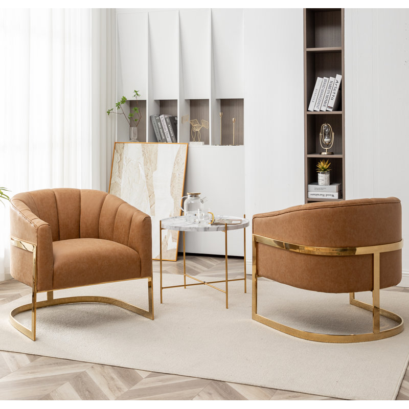 Fauteuil demi-tonneau rembourré l 30 po Romy, Similicuir brun