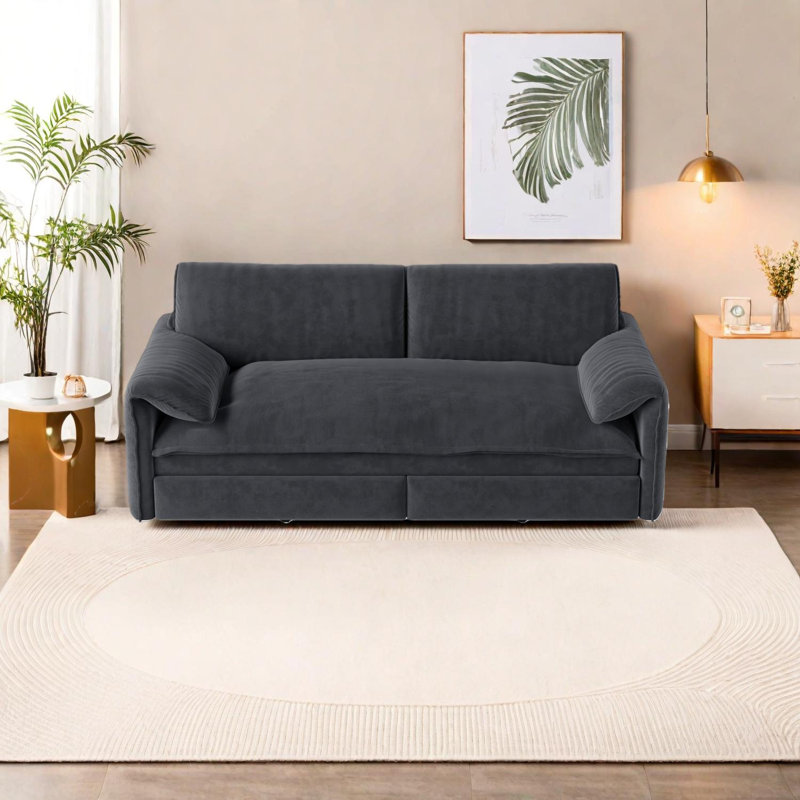 Causeuse convertible en velours avec rangement Boneless, Gris