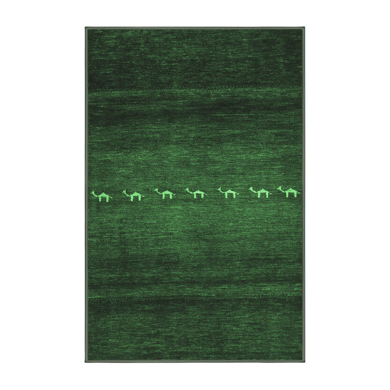 Tapis en laine / polyester tissé à la machine vert foncé / vert clair, Rectangle 7 pi x 10 pi