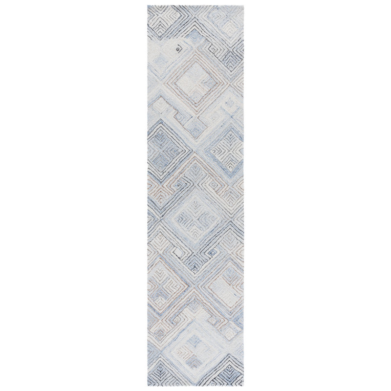 Micro-Loop 957 Hand Tufted Wool Pile Geometric Rug, Runner 2'3" x 9'