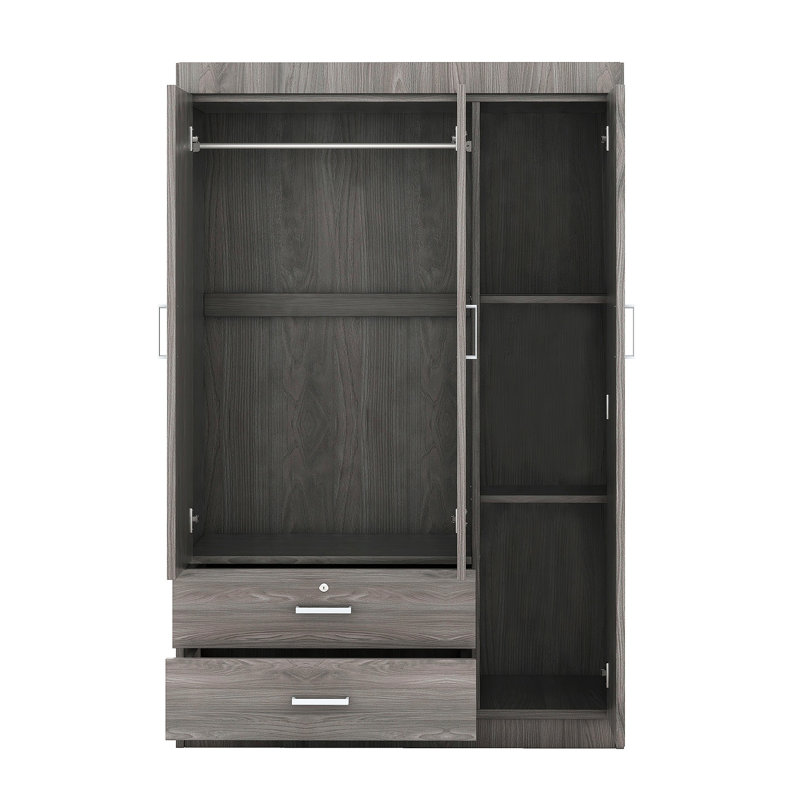 Armoire 3 portes avec 2 tiroirs, effet grain de bois