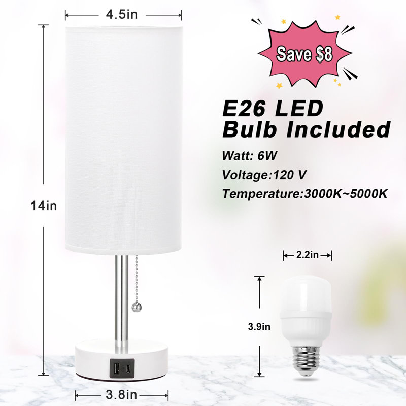 Lampe de table pour la chambre à coucher avec 3 modes de couleur, Blanc, Blanc