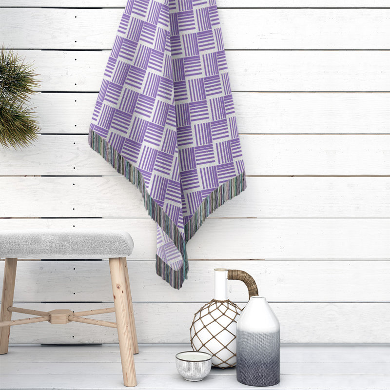 Couverture en coton tissé à rayures classique Basketwoven, L 37 po x L 52 po, Violet