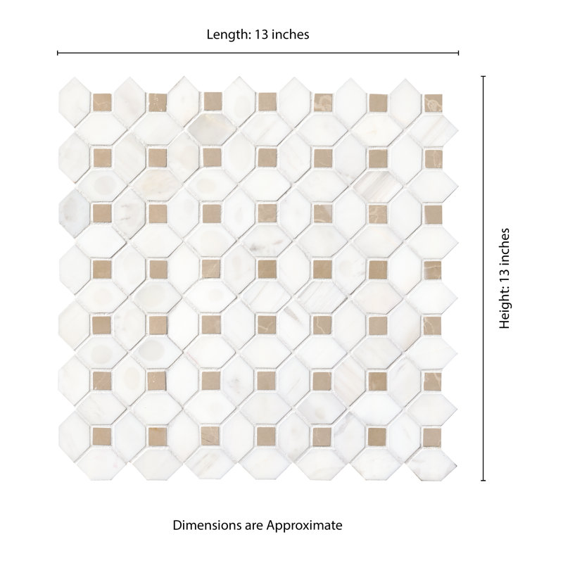 Geometric 13 in. x 13 in. Polished Marble Mosaic Floor and Wall Tile, Calabria Frost Gold