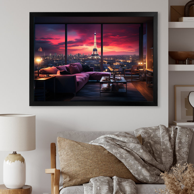 «Futuristic Paris Eiffel Tower Penthouse II», reproduction d'art sur toile, H 30 po x l 40 po x P 1,5 po, Cadre photo noir