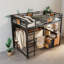 Lit mezzanine en métal peu encombrant avec bureau, rangement moderne, noir
