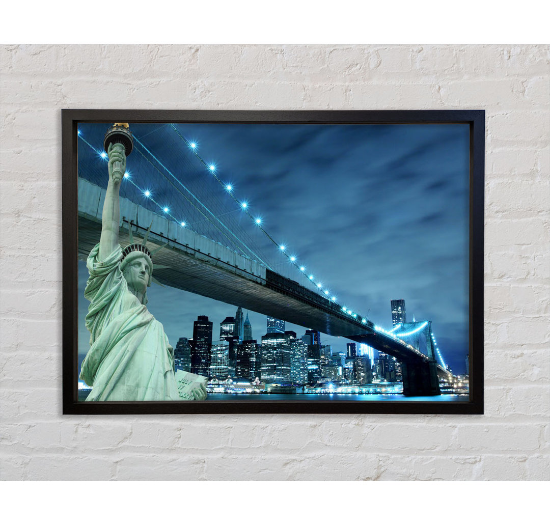 Freiheitsstatue Brooklyn Bridge Nights - Einzelbildrahmen Kunstdrucke auf Leinwand