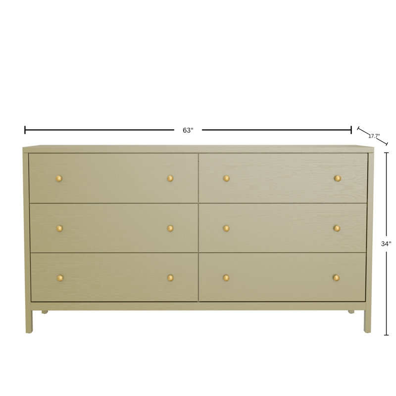 Commode 6 tiroirs Gracie, Vert olive