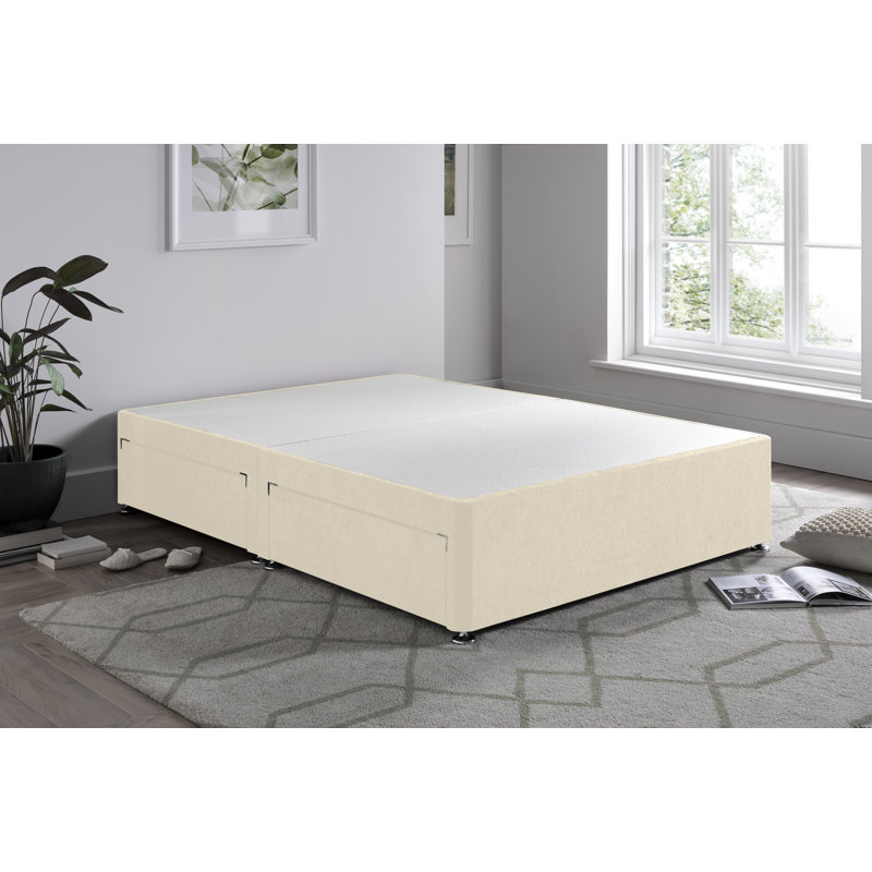 Chenille Divan Bed Base, Cream, Double (4'6), Right Side Drawers