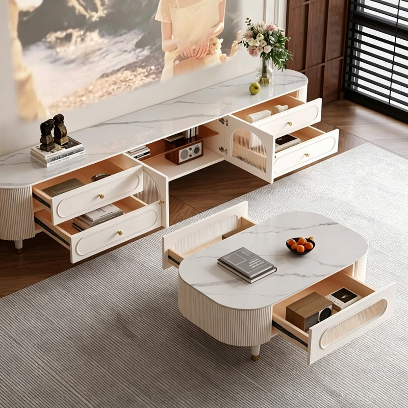 Table basse simple en ardoise moderne à 2 tiroirs