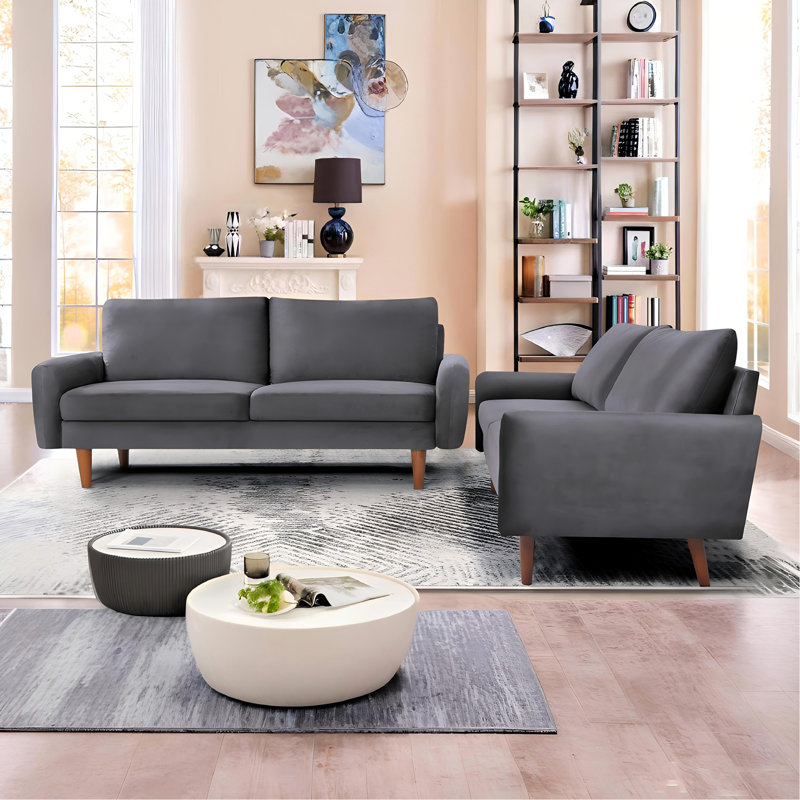 Ensemble de canapé et causeuse 2 pièces Kent, ensemble de canapé en velours de style européen avec pieds fuselés pour un décor de salon complet