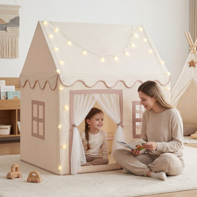 Tissu de base pour tente de jeu pour enfants avec lumières étoilées, tente de jeu pour enfants à l'intérieur et à l'extérieur, tente lavable, maisonnette pour tout-petit