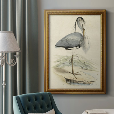 Héron antique embelli IV (ASH) - Peinture sur toile encadrée