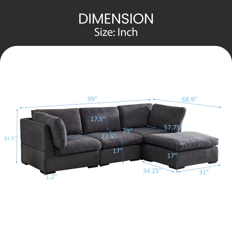 Canapé modulaire Marty, 100 % polyester gris
