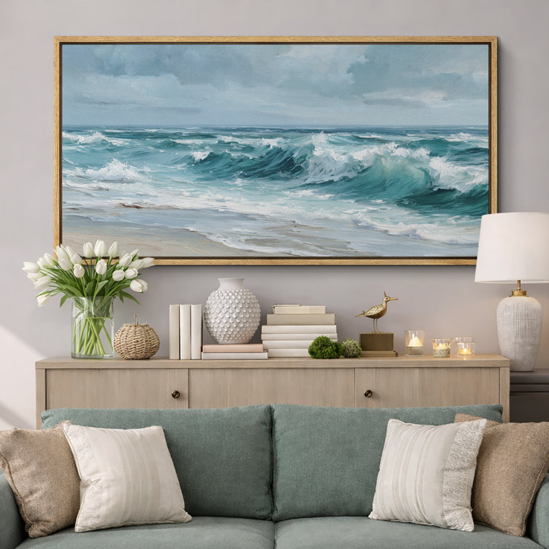 Impression sur toile encadrée, "Ocean Wave Seascape Coastal Nature", très grandes photos, Naturel, H 30 po x l 60 po