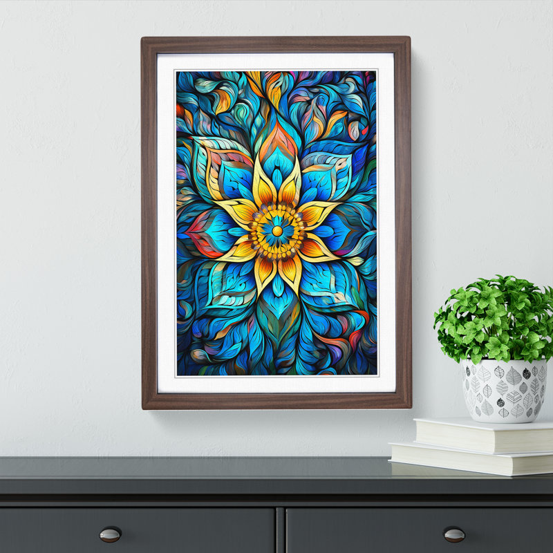 Mandala Expressionism No.2 - Single Picture Frame Print on Wood, 34cm H x 25cm W x 2" D, Walnut Framed