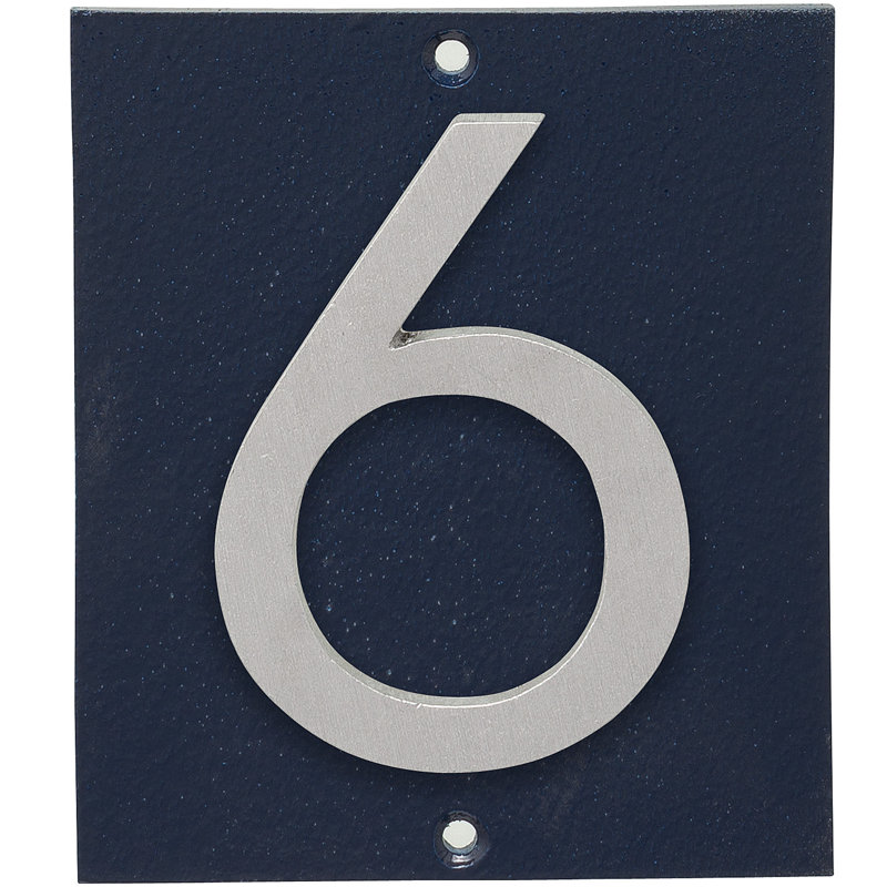 Plaque d’adresse murale sur 1 ligne flottante, Bleu marine, Aluminium brossé, Oui