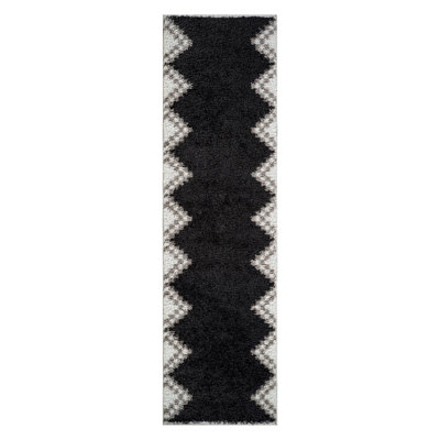 Geometric Pattern Shag Rug – Anthracite Dark Gray – Medium Pile, Stylish & Soft