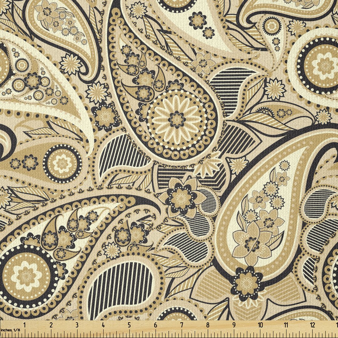 Stoff als Meterware, Blumen Streifen, Paisley, Braun Schwarz und Weiß